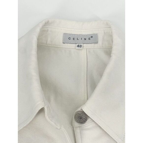 Celine White Denim Cropped Jean Jacket Short Sleeve Silver Buttons Size 40FR - Picture 3 of 9